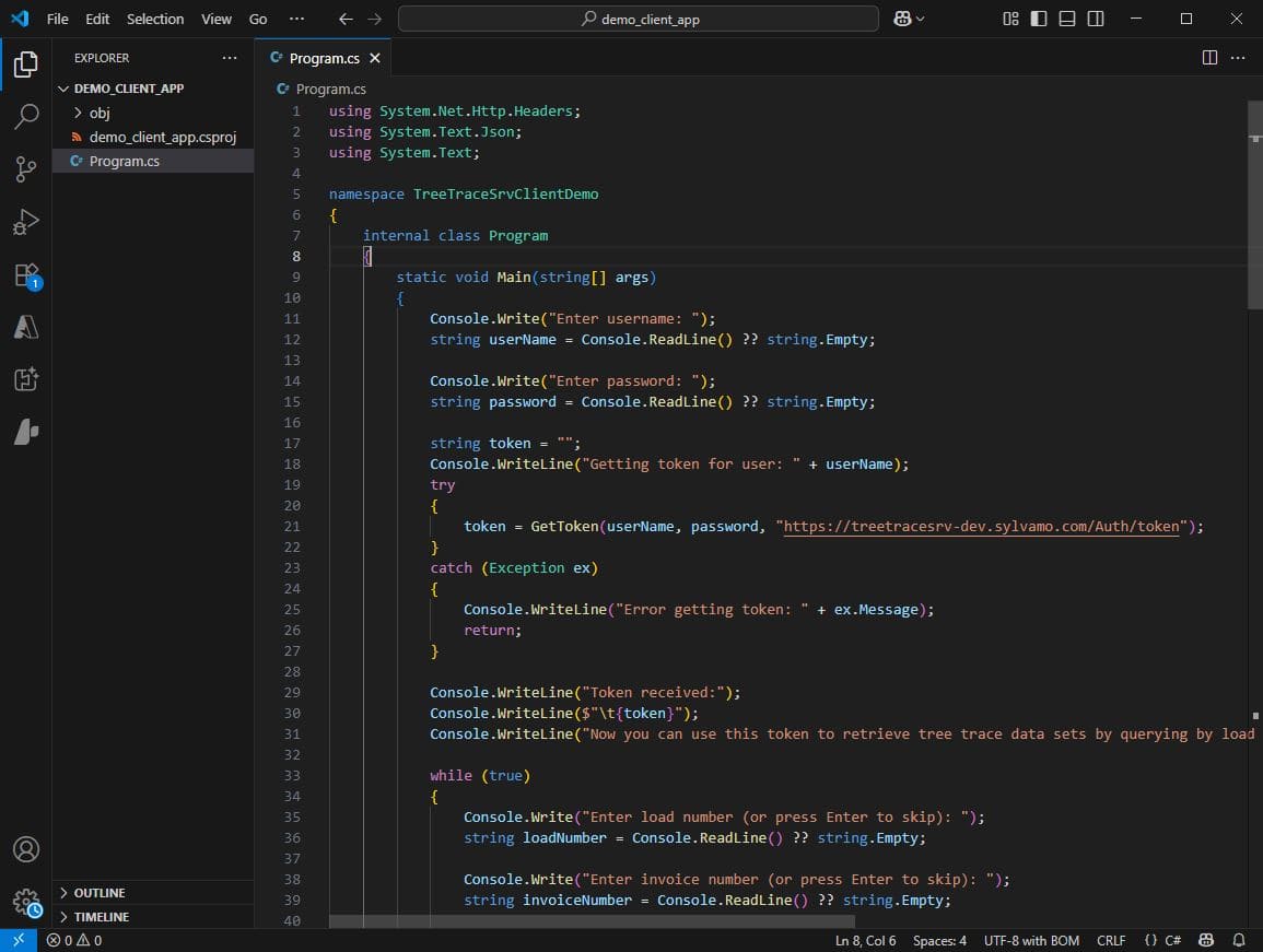 Client App Code Screenshot